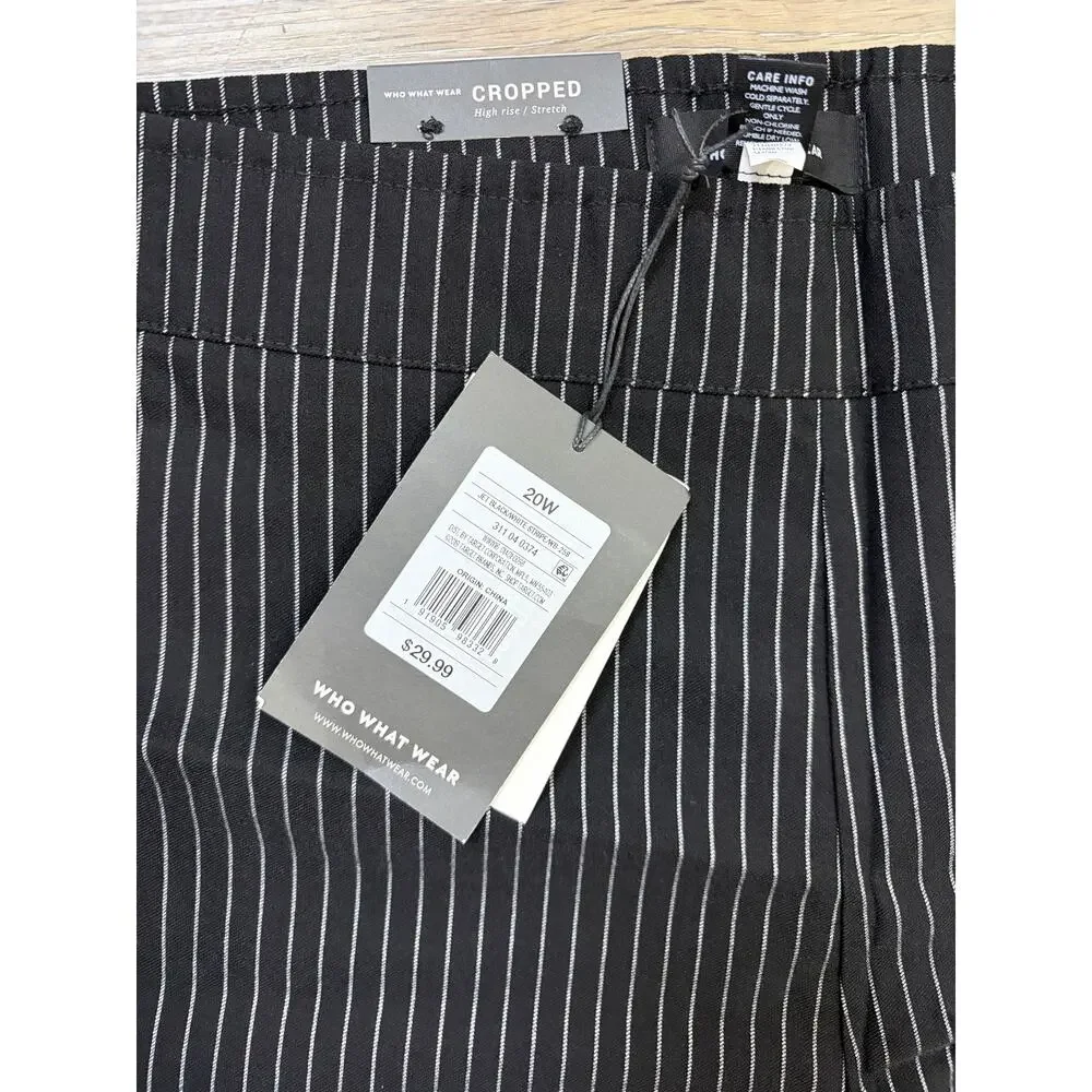 Who What Wear Womens Pinstripe Pants 20W Black White High Rise Crop Stretch NWT
